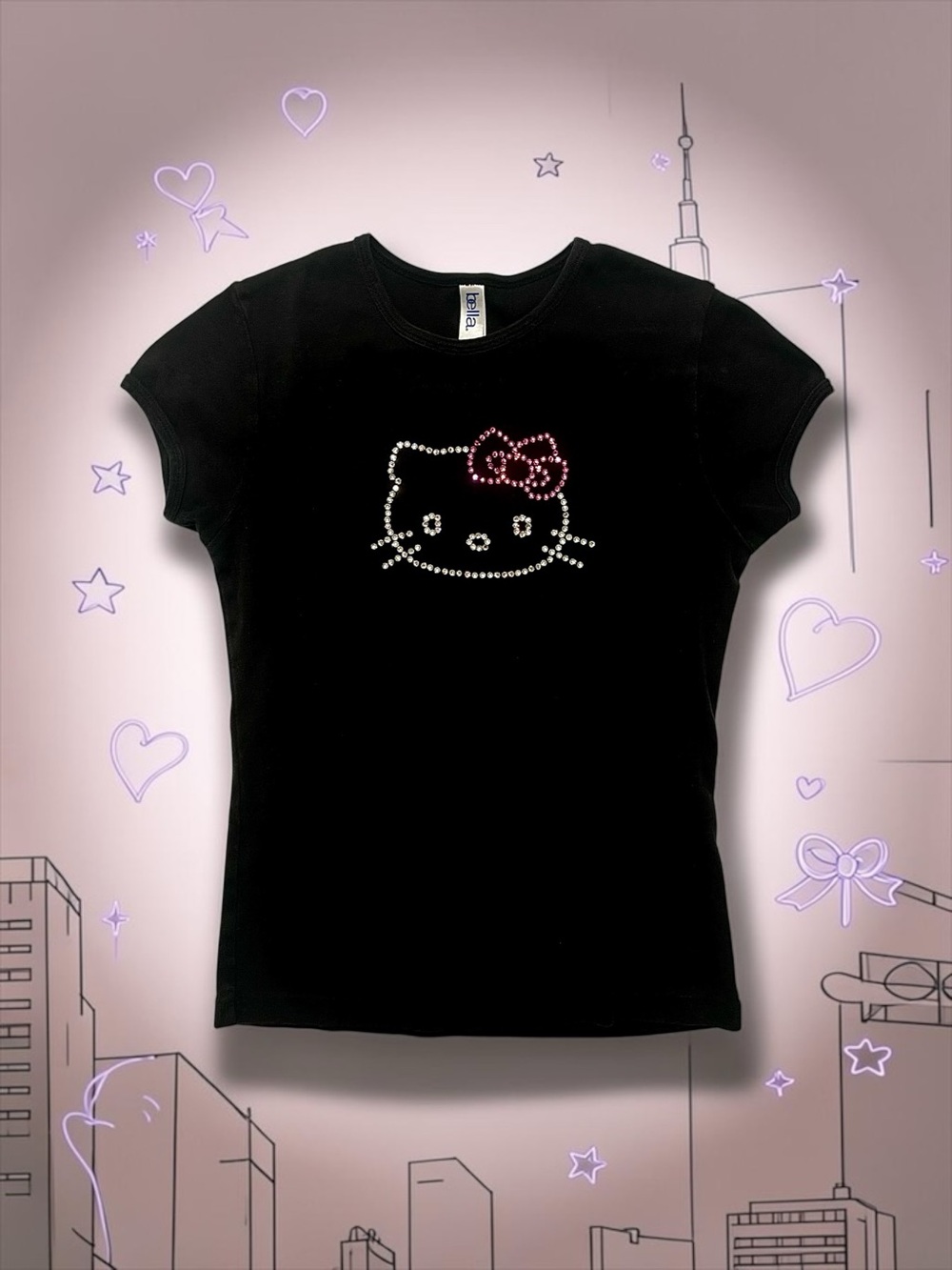Bella Rhinestone Hello Kitty Tee 🐱 Black Women’s Small